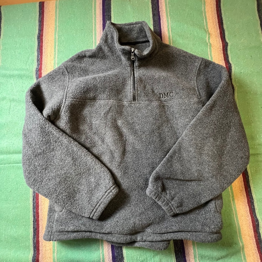 Lands End Fleece Pullover Mens M Gray 1/4 Zip Sherpa Made in USA AV93